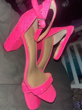 INC International Concepts Hot Pink Crystal Embellished Block Heels